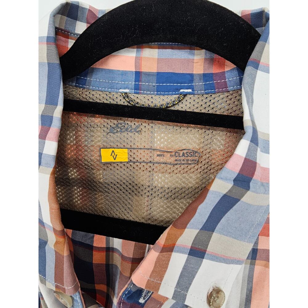Eddie Bauer Mens Sz L Long Sleeve Button Up Hiking Shirt Blue Orange Plaid - Picture 3 of 4